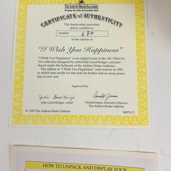 VTG Ashton Drake I Wish You Happiness Porcelain Doll  All I Wish For You Retired - Picture 12 of 16